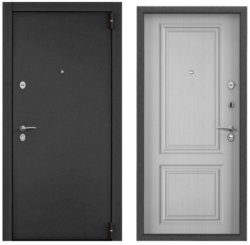 Дверь металл Х7 PRO МР 860*2050 ПРАВАЯ Тёмно-серый букле графит, Дуб белый матов, СК68 Торэкс /В