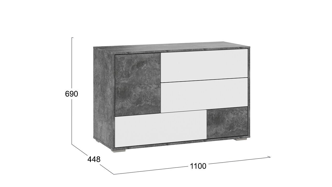 Комод Монтерей ИСП2 цвет:Цемент темный/белый размер:1100*448*690 Трия
